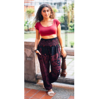 Yoga-Harembroek Small Lace rood/blauw